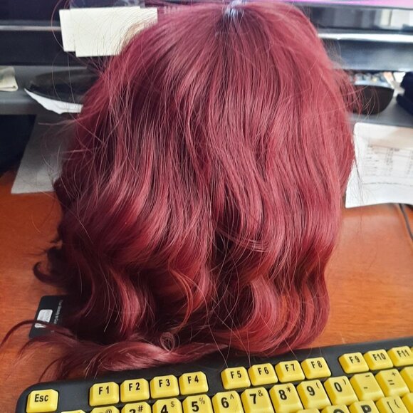 NEW BAG ! 16 Inch Long Aisi Hair Curly Short Bob Wig With Band Wine Red main image 8